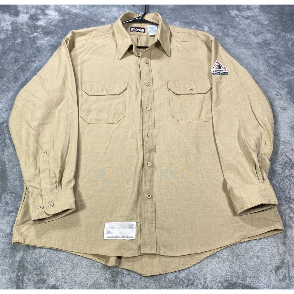 Bulwark FR Shirt Mens 2XL Tan Flame Resistant Long Sleeve Work Button Up